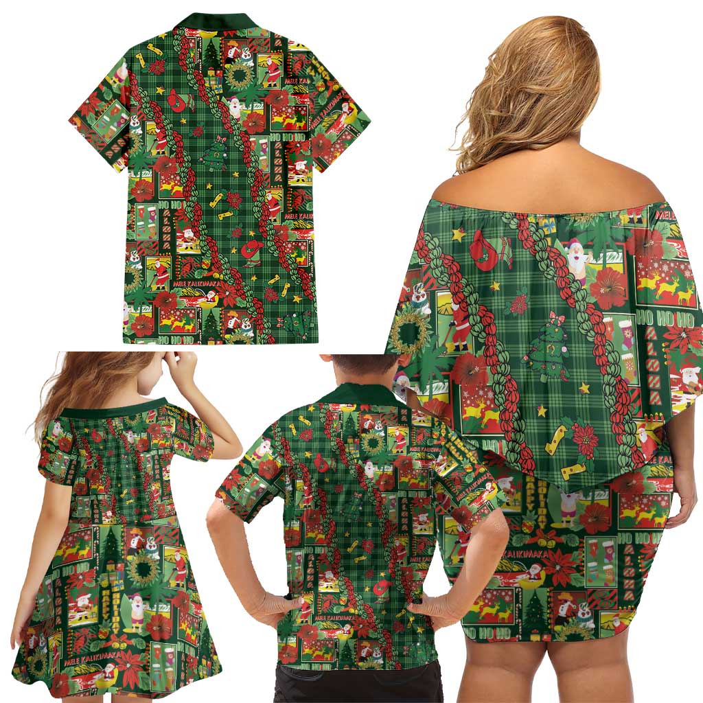 Mele Kalikimaka Pakalana Pikake Lei Family Matching Off Shoulder Short Dress and Hawaiian Shirt Hawaiian Rodeo Paniolo Ulaula Palaka LT9 - Polynesian Pride