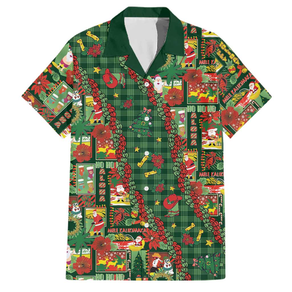 Mele Kalikimaka Pakalana Pikake Lei Family Matching Off Shoulder Short Dress and Hawaiian Shirt Hawaiian Rodeo Paniolo Ulaula Palaka LT9 Dad's Shirt - Short Sleeve Red - Polynesian Pride