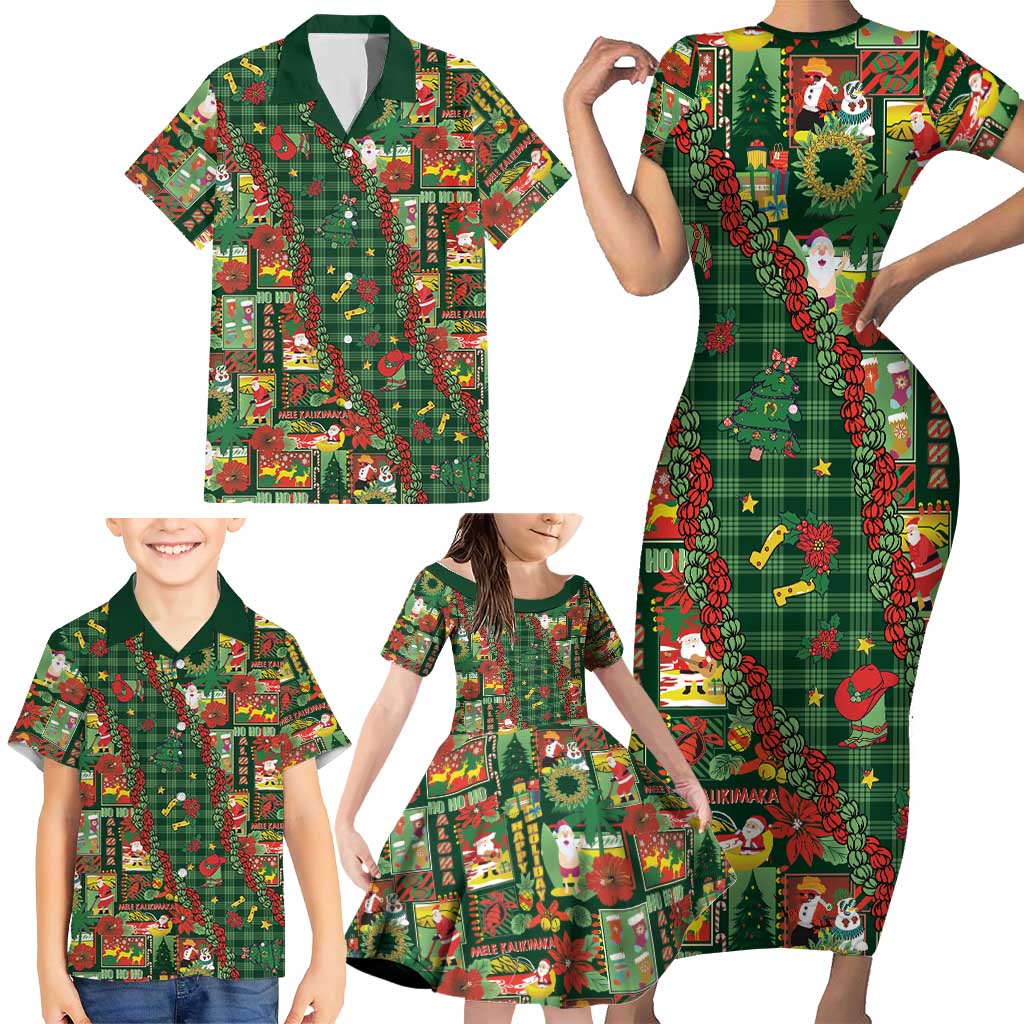 Mele Kalikimaka Pakalana Pikake Lei Family Matching Short Sleeve Bodycon Dress and Hawaiian Shirt Hawaiian Rodeo Paniolo Ulaula Palaka - Polynesian Pride