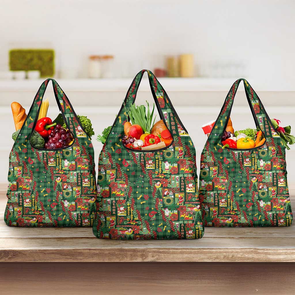 Mele Kalikimaka Pakalana Pikake Lei Grocery Bag Hawaiian Rodeo Paniolo Ulaula Palaka LT9 3-pack One Size Red - Polynesian Pride