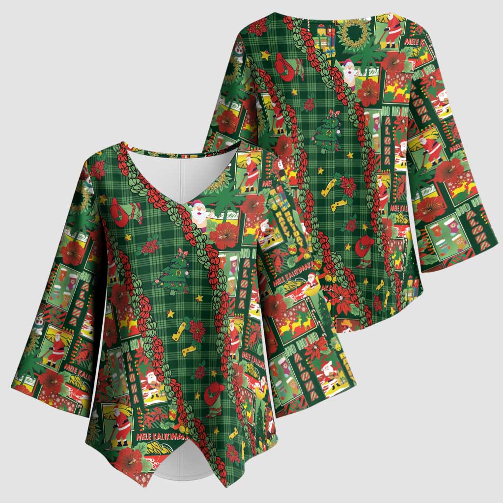 Mele Kalikimaka Pakalana Pikake Lei Kimono Sleeve Blouse Hawaiian Rodeo Paniolo Ulaula Palaka LT9 - Polynesian Pride