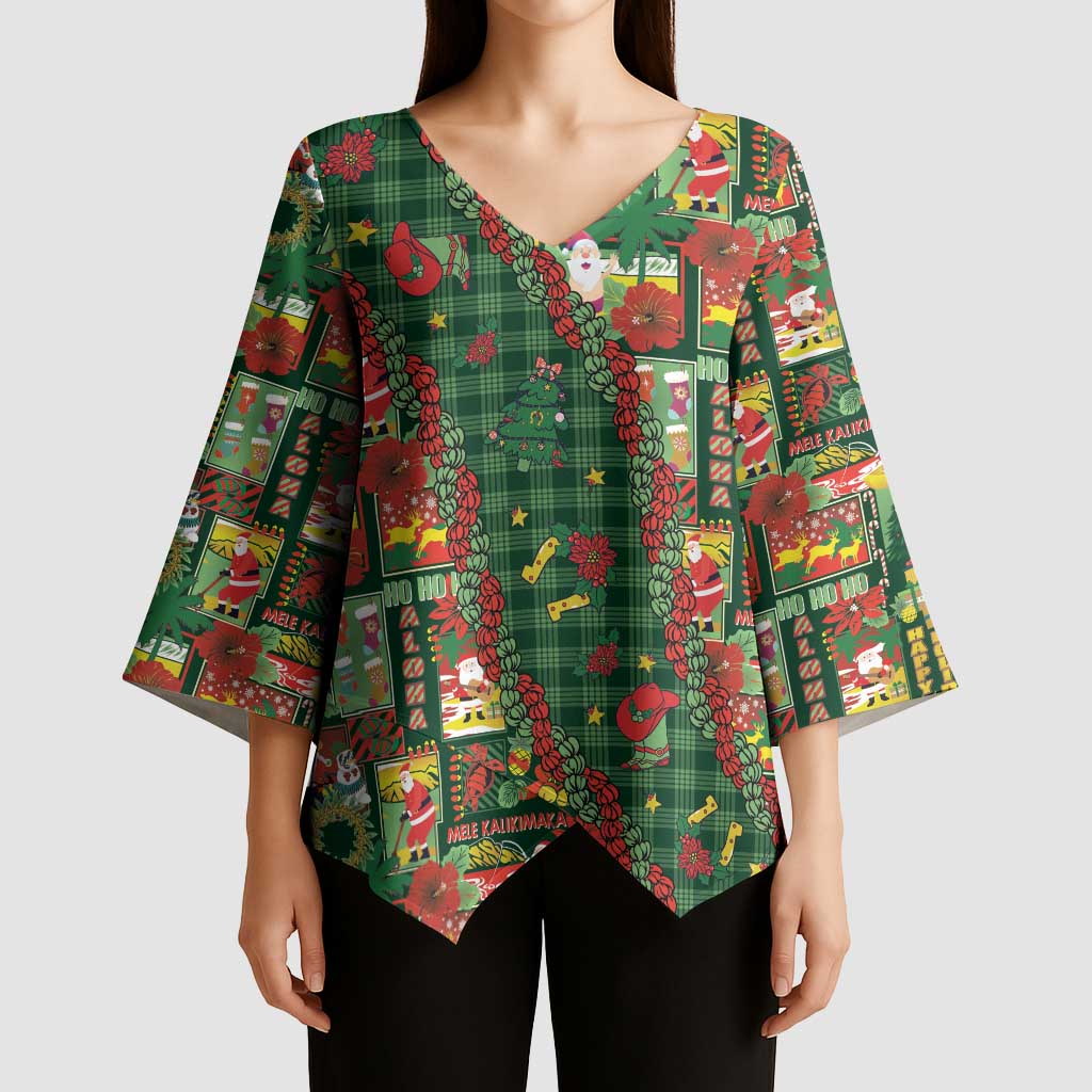 Mele Kalikimaka Pakalana Pikake Lei Kimono Sleeve Blouse Hawaiian Rodeo Paniolo Ulaula Palaka LT9 - Polynesian Pride