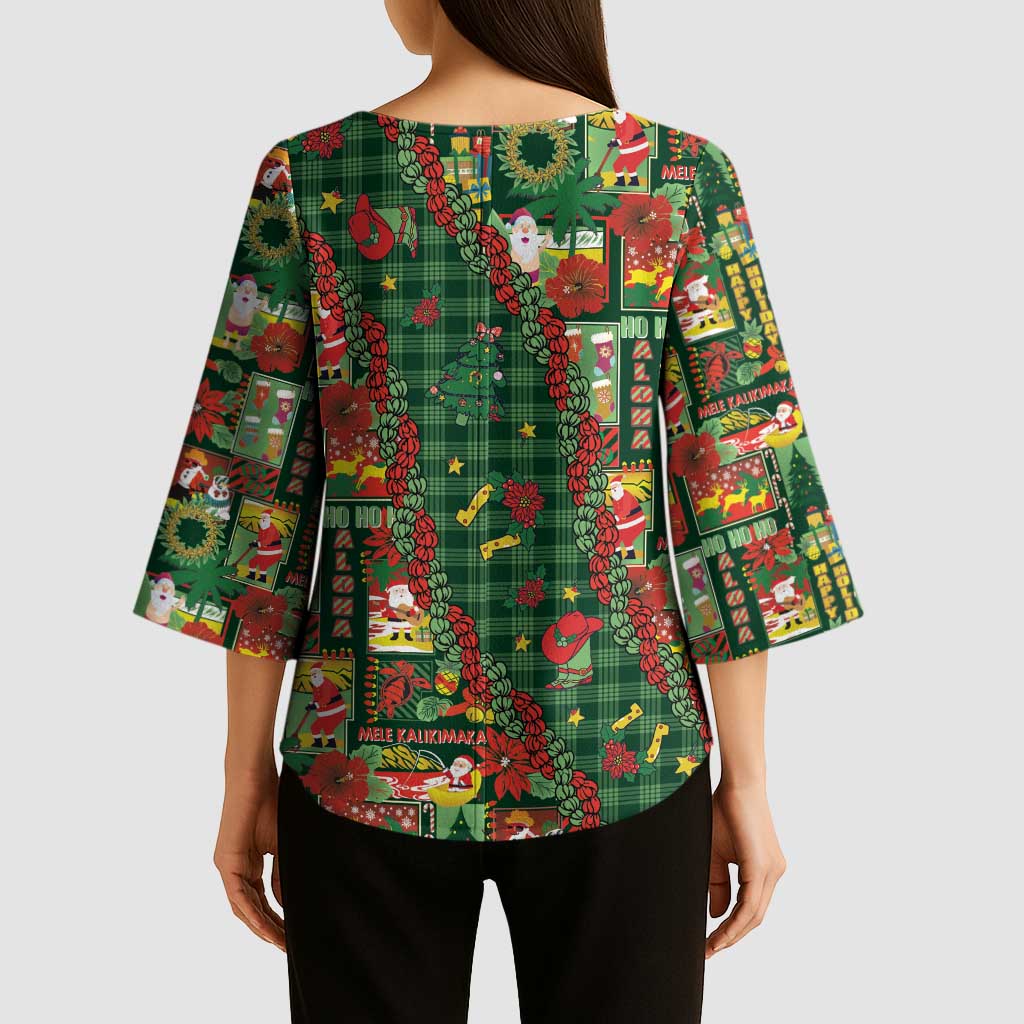 Mele Kalikimaka Pakalana Pikake Lei Kimono Sleeve Blouse Hawaiian Rodeo Paniolo Ulaula Palaka LT9 - Polynesian Pride