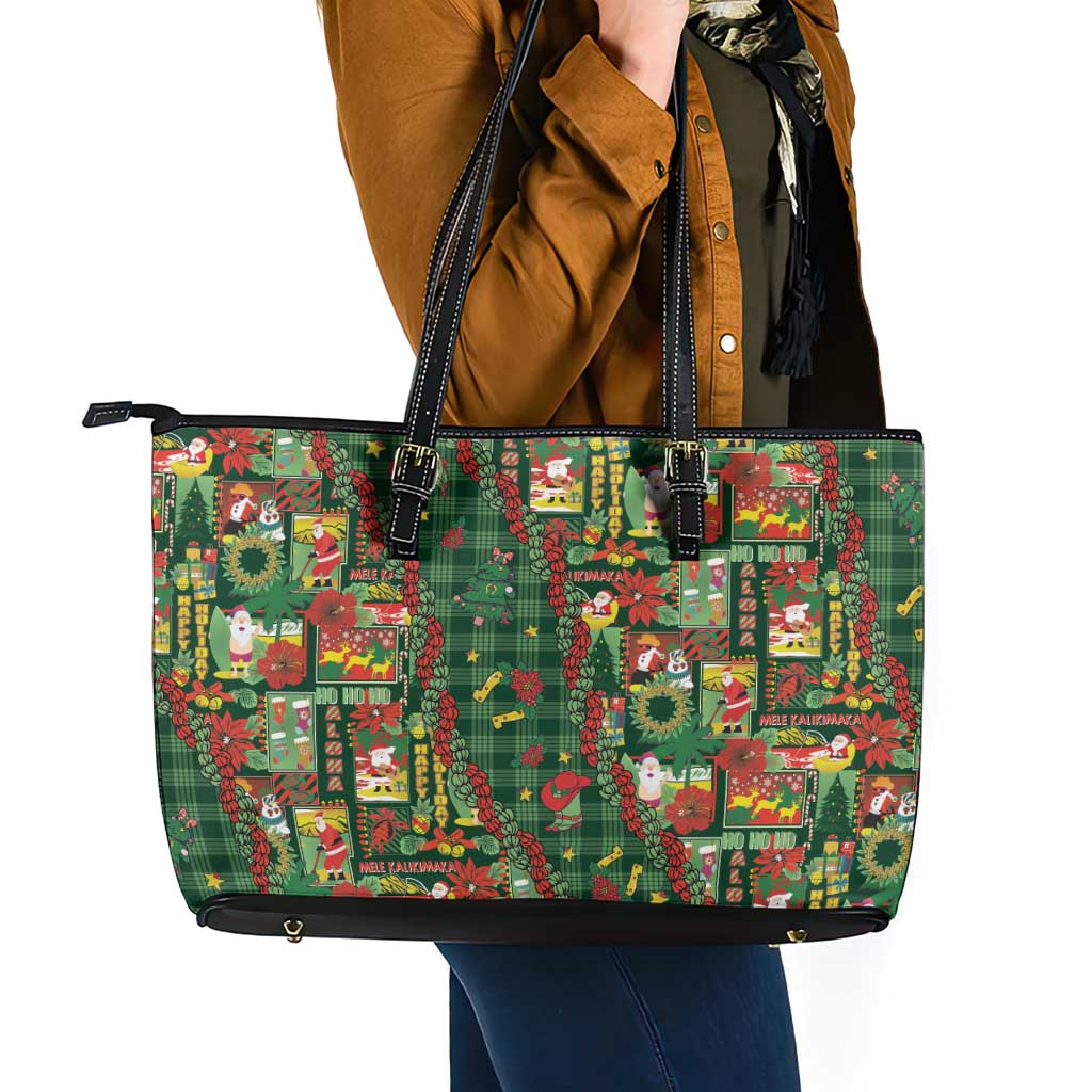 Mele Kalikimaka Pakalana Pikake Lei Leather Tote Bag Hawaiian Rodeo Paniolo Ulaula Palaka LT9 - Polynesian Pride
