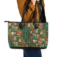 Mele Kalikimaka Pakalana Pikake Lei Leather Tote Bag Hawaiian Rodeo Paniolo Ulaula Palaka LT9 - Polynesian Pride