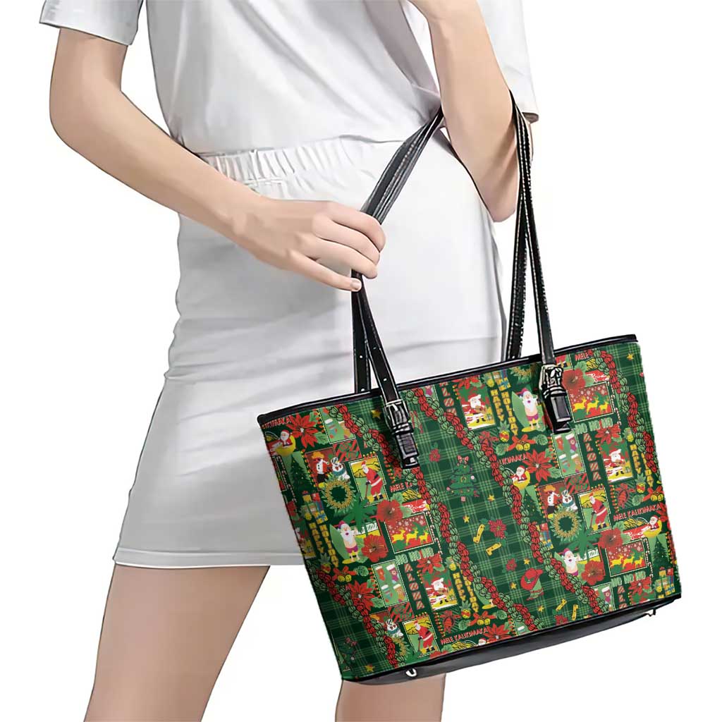 Mele Kalikimaka Pakalana Pikake Lei Leather Tote Bag Hawaiian Rodeo Paniolo Ulaula Palaka LT9 - Polynesian Pride