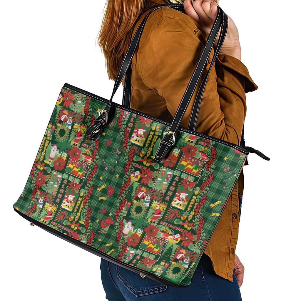 Mele Kalikimaka Pakalana Pikake Lei Leather Tote Bag Hawaiian Rodeo Paniolo Ulaula Palaka LT9 - Polynesian Pride