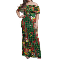 Mele Kalikimaka Pakalana Pikake Lei Off Shoulder Maxi Dress Hawaiian Rodeo Paniolo Ulaula Palaka LT9 Women Red - Polynesian Pride