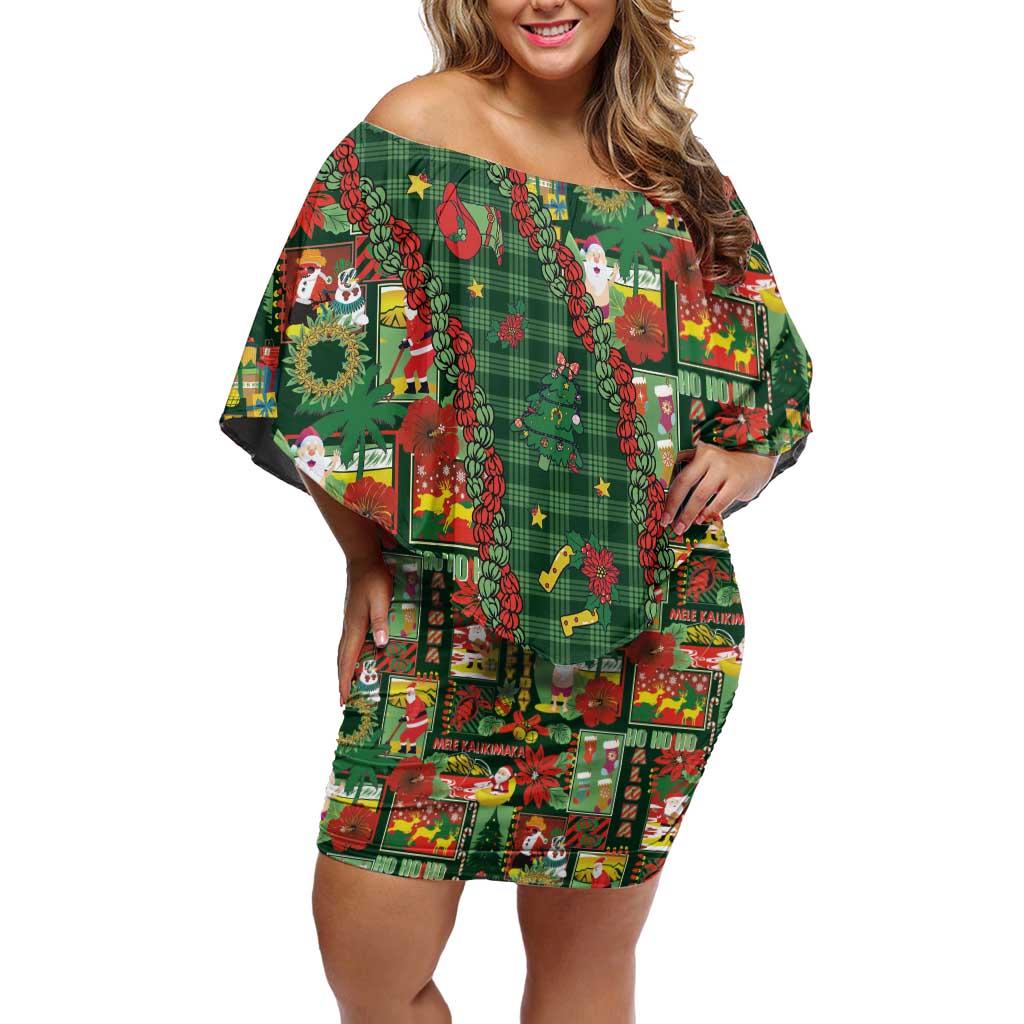 Mele Kalikimaka Pakalana Pikake Lei Off Shoulder Short Dress Hawaiian Rodeo Paniolo Ulaula Palaka LT9 Women Red - Polynesian Pride