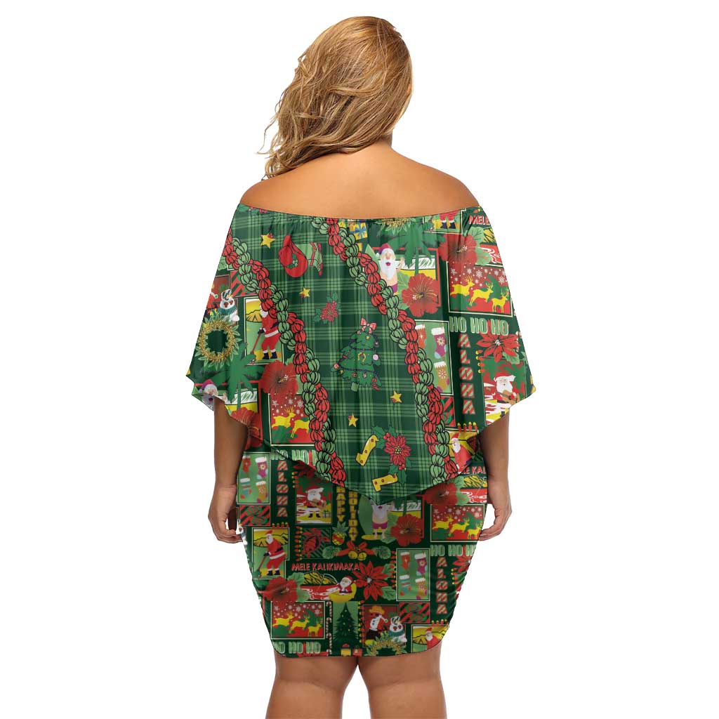 Mele Kalikimaka Pakalana Pikake Lei Off Shoulder Short Dress Hawaiian Rodeo Paniolo Ulaula Palaka LT9 - Polynesian Pride