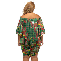 Mele Kalikimaka Pakalana Pikake Lei Off Shoulder Short Dress Hawaiian Rodeo Paniolo Ulaula Palaka LT9 - Polynesian Pride