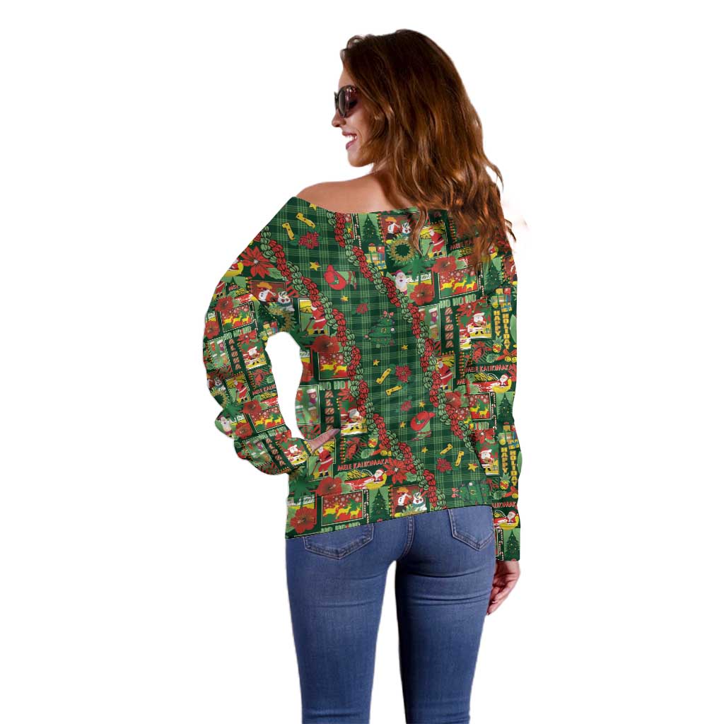 Mele Kalikimaka Pakalana Pikake Lei Off Shoulder Sweater Hawaiian Rodeo Paniolo Ulaula Palaka LT9 - Polynesian Pride