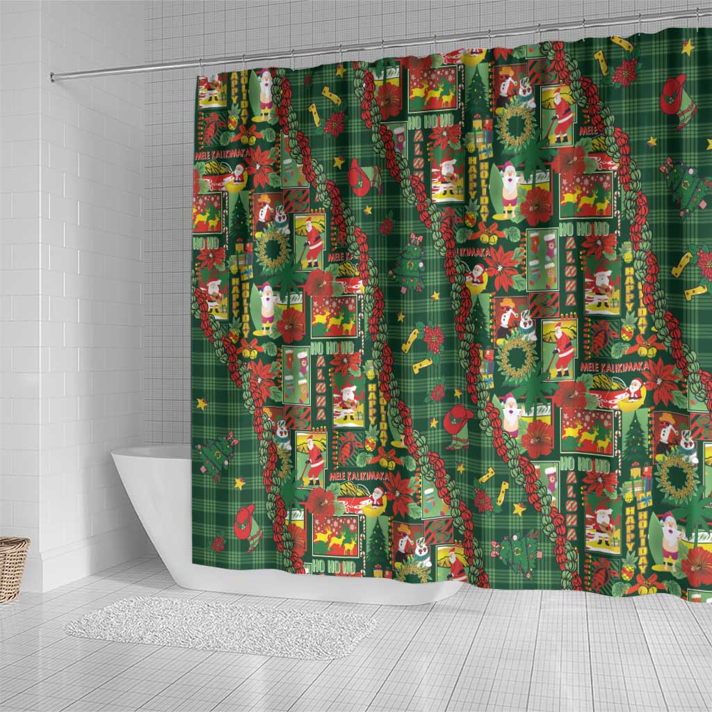 Mele Kalikimaka Pakalana Pikake Lei Shower Curtain Hawaiian Rodeo Paniolo Ulaula Palaka LT9 - Polynesian Pride