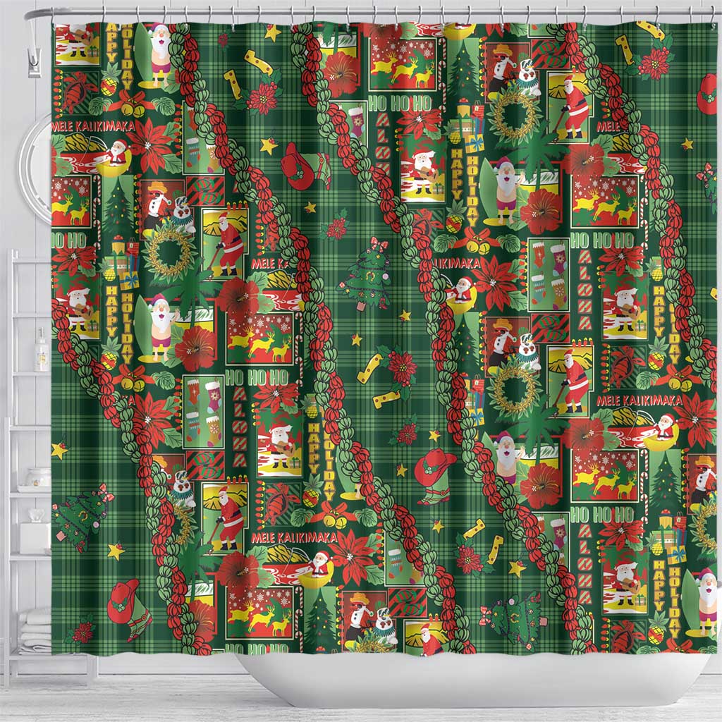 Mele Kalikimaka Pakalana Pikake Lei Shower Curtain Hawaiian Rodeo Paniolo Ulaula Palaka LT9 - Polynesian Pride