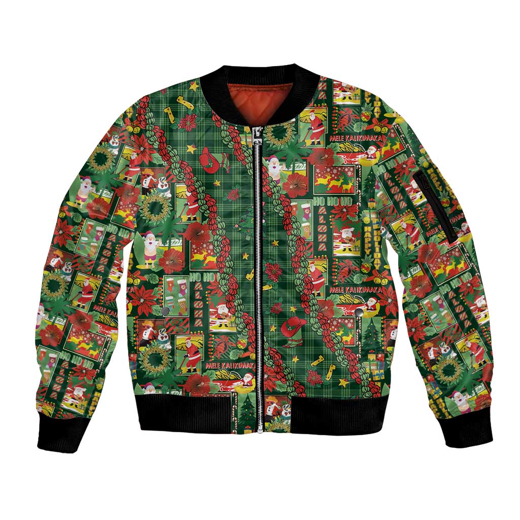 Mele Kalikimaka Pakalana Pikake Lei Sleeve Zip Bomber Jacket Hawaiian Rodeo Paniolo Ulaula Palaka LT9 Unisex Red - Polynesian Pride