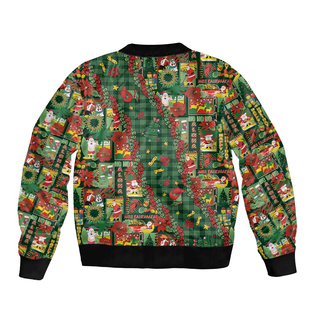 Mele Kalikimaka Pakalana Pikake Lei Sleeve Zip Bomber Jacket Hawaiian Rodeo Paniolo Ulaula Palaka LT9 - Polynesian Pride