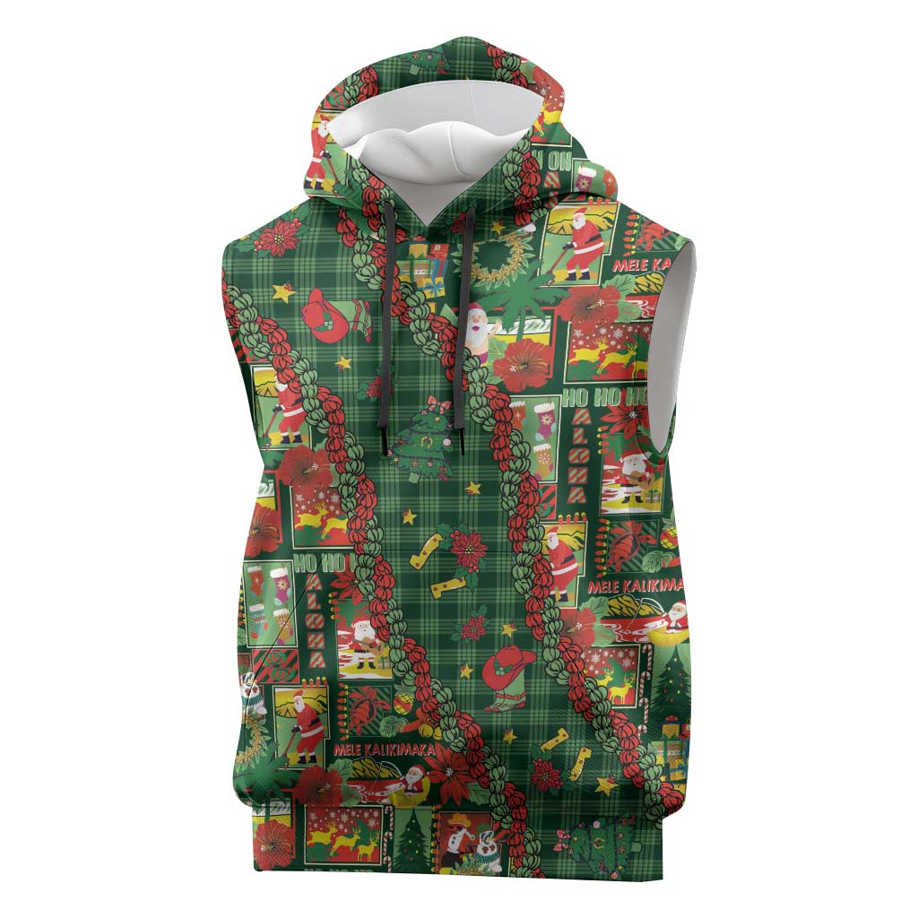 Mele Kalikimaka Pakalana Pikake Lei Sleeveless Hoodie Hawaiian Rodeo Paniolo Ulaula Palaka LT9 Red - Polynesian Pride