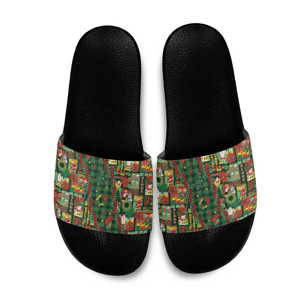 Mele Kalikimaka Pakalana Pikake Lei Slide Sandals Hawaiian Rodeo Paniolo Ulaula Palaka - Polynesian Pride