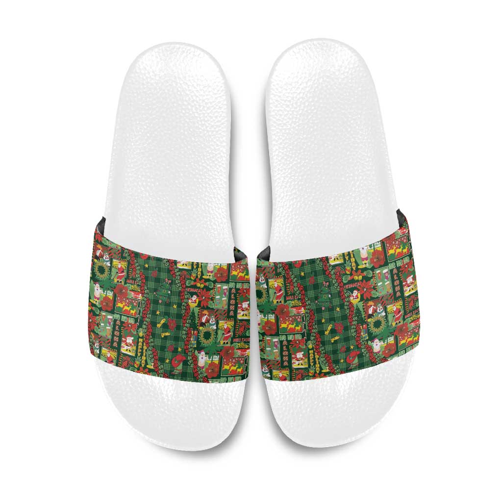 Mele Kalikimaka Pakalana Pikake Lei Slide Sandals Hawaiian Rodeo Paniolo Ulaula Palaka LT9 Red - Polynesian Pride