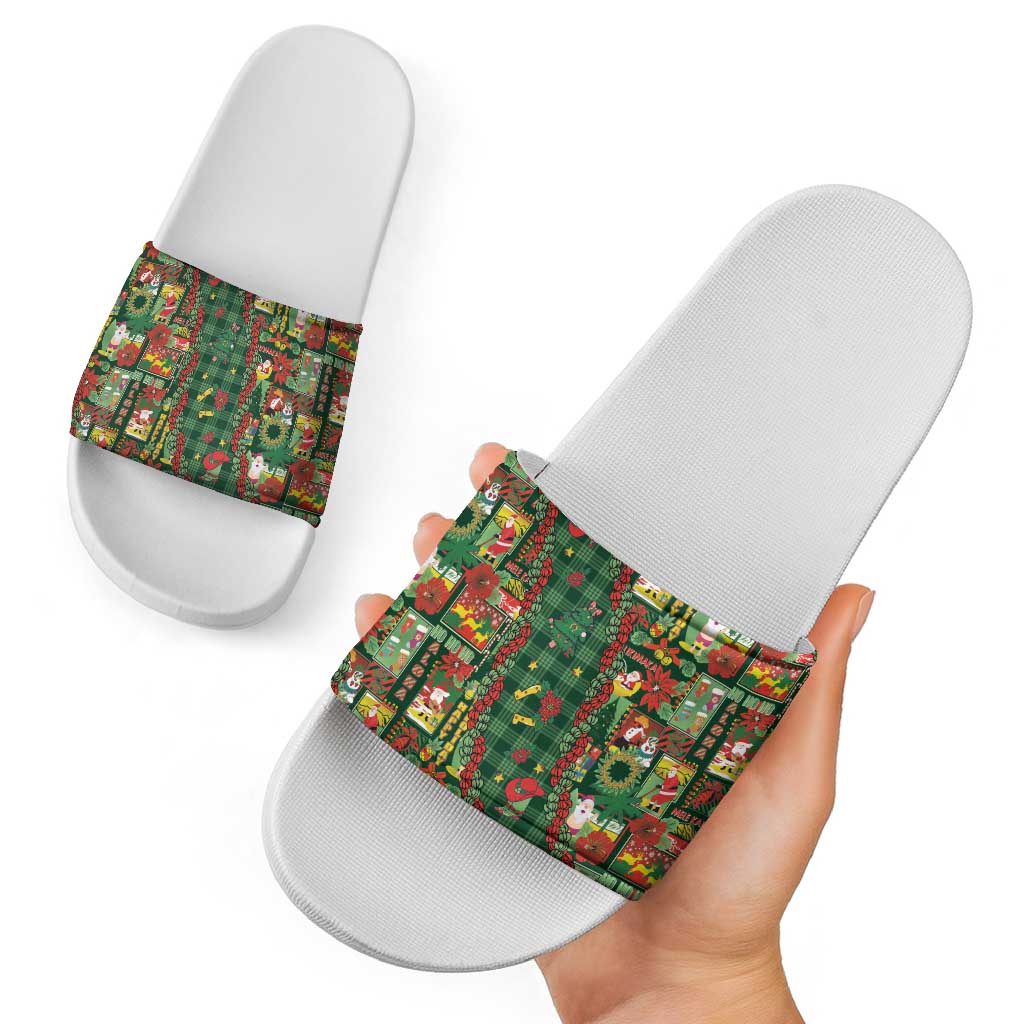 Mele Kalikimaka Pakalana Pikake Lei Slide Sandals Hawaiian Rodeo Paniolo Ulaula Palaka LT9 - Polynesian Pride