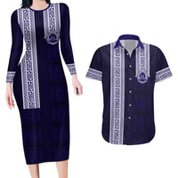 Tonga Queen Salote College 100 years Couples Matching Long Sleeve Bodycon Dress and Hawaiian Shirt QSC 1926-2026 Tongan Pattern LT9 Blue - Polynesian Pride