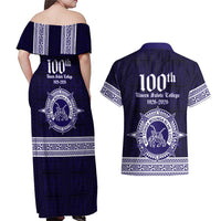 Tonga Queen Salote College 100 years Couples Matching Off Shoulder Maxi Dress and Hawaiian Shirt QSC 1926-2026 Tongan Pattern LT9 - Polynesian Pride
