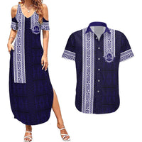 Tonga Queen Salote College 100 years Couples Matching Summer Maxi Dress and Hawaiian Shirt QSC 1926-2026 Tongan Pattern LT9 Blue - Polynesian Pride