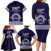 Tonga Queen Salote College 100 years Family Matching Long Sleeve Bodycon Dress and Hawaiian Shirt QSC 1926-2026 Tongan Pattern LT9 - Polynesian Pride