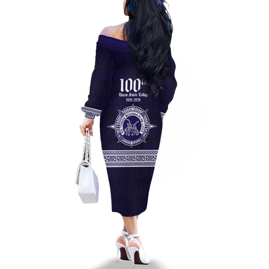 Tonga Queen Salote College 100 years Family Matching Off The Shoulder Long Sleeve Dress and Hawaiian Shirt QSC 1926-2026 Tongan Pattern LT9 - Polynesian Pride