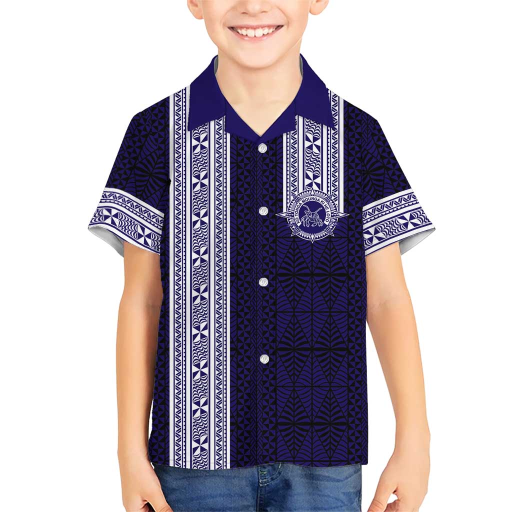 Tonga Queen Salote College 100 years Family Matching Off The Shoulder Long Sleeve Dress and Hawaiian Shirt QSC 1926-2026 Tongan Pattern LT9 Son's Shirt Blue - Polynesian Pride