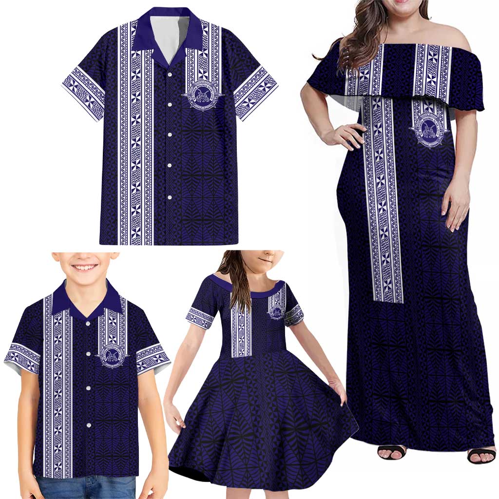 Tonga Queen Salote College 100 years Family Matching Off Shoulder Maxi Dress and Hawaiian Shirt QSC 1926-2026 Tongan Pattern LT9 - Polynesian Pride