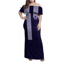 Tonga Queen Salote College 100 years Family Matching Off Shoulder Maxi Dress and Hawaiian Shirt QSC 1926-2026 Tongan Pattern LT9 Mom's Dress Blue - Polynesian Pride