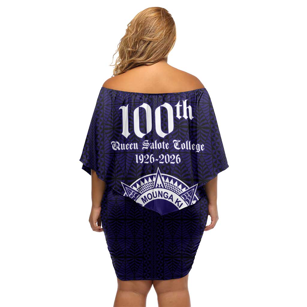 Tonga Queen Salote College 100 years Family Matching Off Shoulder Short Dress and Hawaiian Shirt QSC 1926-2026 Tongan Pattern LT9 - Polynesian Pride