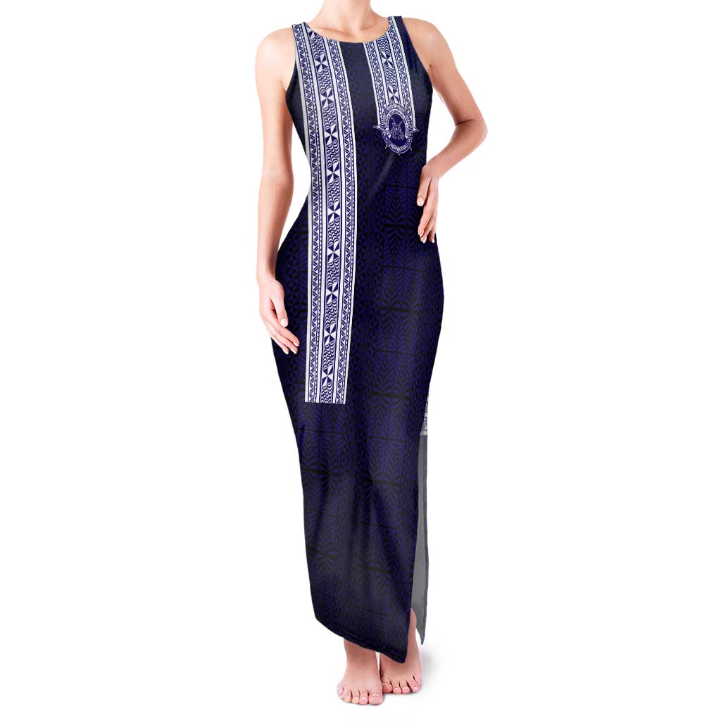Tonga Queen Salote College 100 years Family Matching Tank Maxi Dress and Hawaiian Shirt QSC 1926-2026 Tongan Pattern LT9 Mom's Dress Blue - Polynesian Pride