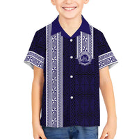 Tonga Queen Salote College 100 years Family Matching Tank Maxi Dress and Hawaiian Shirt QSC 1926-2026 Tongan Pattern LT9 Son's Shirt Blue - Polynesian Pride