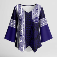 Tonga Queen Salote College 100 years Kimono Sleeve Blouse QSC 1926-2026 Tongan Pattern LT9 Female Blue - Polynesian Pride