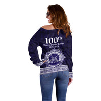 Tonga Queen Salote College 100 years Off Shoulder Sweater QSC 1926-2026 Tongan Pattern LT9 - Polynesian Pride