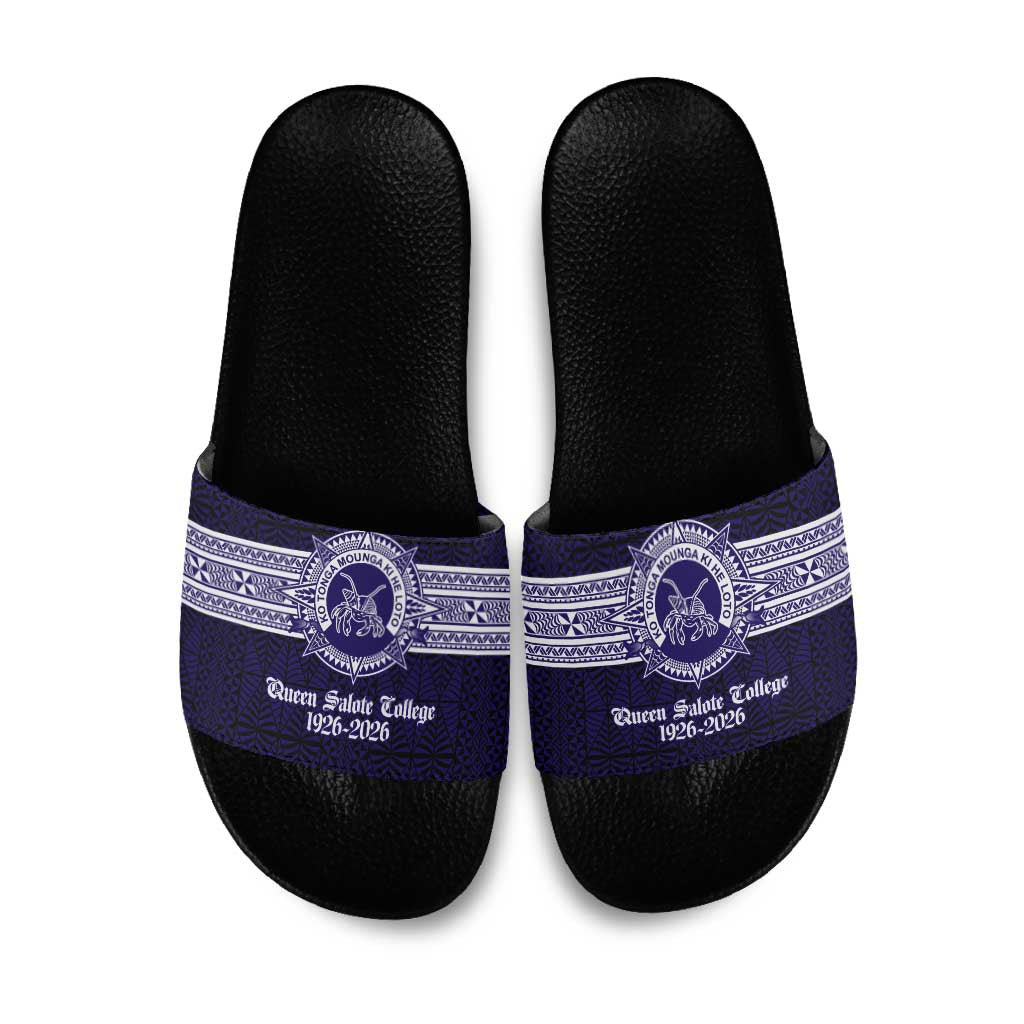 Tonga Queen Salote College 100 years Slide Sandals QSC 1926-2026 Tongan Pattern LT9 Blue - Polynesian Pride