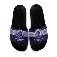 Tonga Queen Salote College 100 years Slide Sandals QSC 1926-2026 Tongan Pattern LT9 Blue - Polynesian Pride