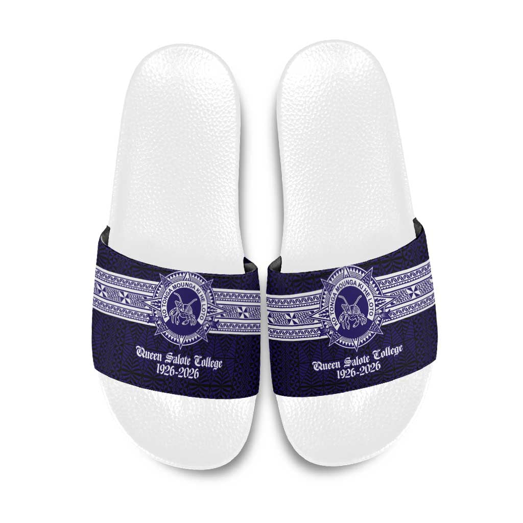 Tonga Queen Salote College 100 years Slide Sandals QSC 1926-2026 Tongan Pattern LT9 Blue - Polynesian Pride