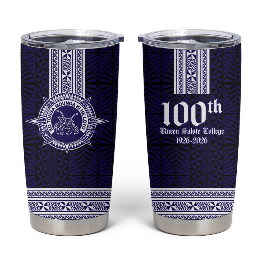 Tonga Queen Salote College 100 years Tumbler Cup QSC 1926-2026 Tongan Pattern LT9 Blue - Polynesian Pride
