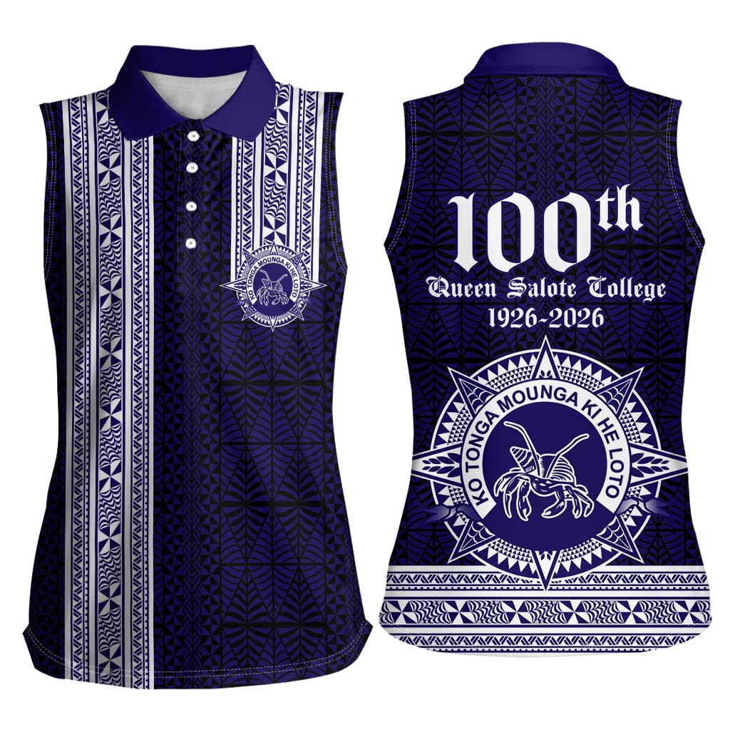 Tonga Queen Salote College 100 years Women Sleeveless Polo Shirt QSC 1926-2026 Tongan Pattern LT9 - Polynesian Pride
