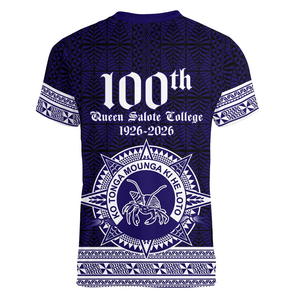Tonga Queen Salote College 100 years Women V-Neck T-Shirt QSC 1926-2026 Tongan Pattern LT9 - Polynesian Pride