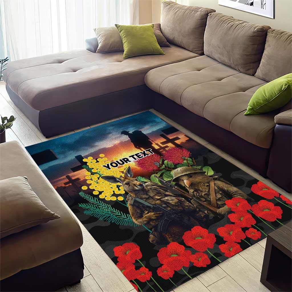 Kangaroo-Kiwi Soldier ANZAC Personalised Area Rug Golden Wattle and Pohutukawa Flowers LT9 - Polynesian Pride