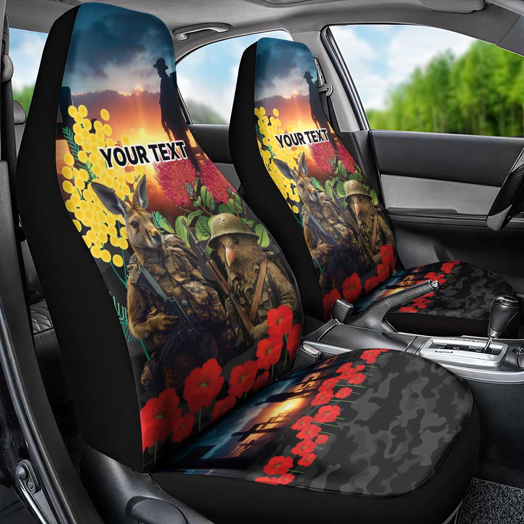 Kangaroo-Kiwi Soldier ANZAC Personalised Car Seat Cover Golden Wattle and Pohutukawa Flowers LT9 - Polynesian Pride