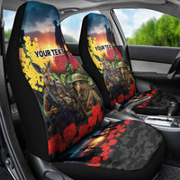 Kangaroo-Kiwi Soldier ANZAC Personalised Car Seat Cover Golden Wattle and Pohutukawa Flowers LT9 - Polynesian Pride