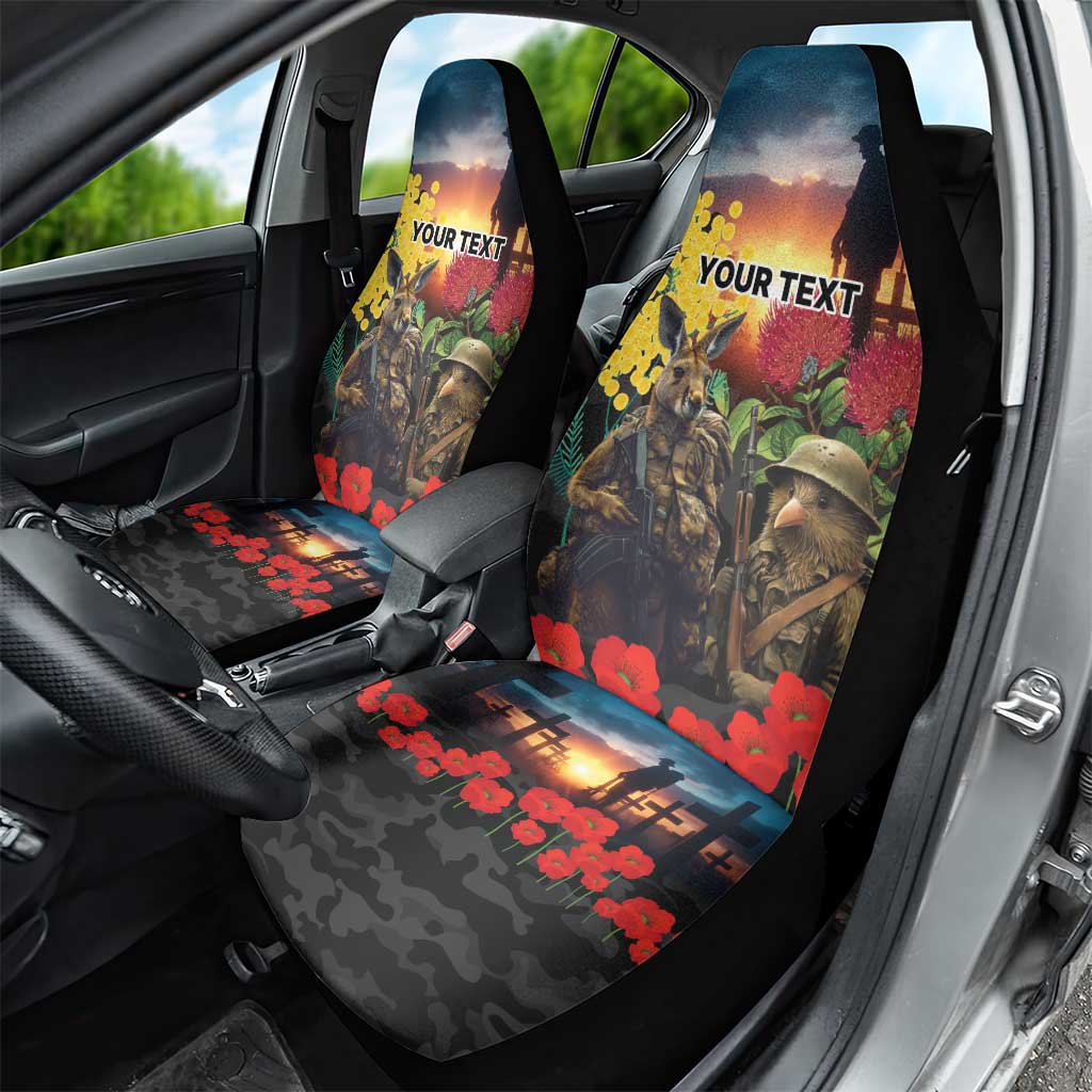 Kangaroo-Kiwi Soldier ANZAC Personalised Car Seat Cover Golden Wattle and Pohutukawa Flowers LT9 - Polynesian Pride