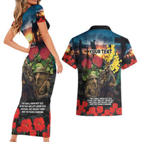 Kangaroo-Kiwi Soldier ANZAC Personalised Couples Matching Short Sleeve Bodycon Dress and Hawaiian Shirt Golden Wattle and Pohutukawa Flowers LT9 - Polynesian Pride