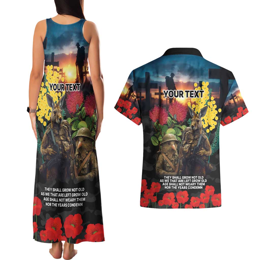 Kangaroo-Kiwi Soldier ANZAC Personalised Couples Matching Tank Maxi Dress and Hawaiian Shirt Golden Wattle and Pohutukawa Flowers LT9 - Polynesian Pride