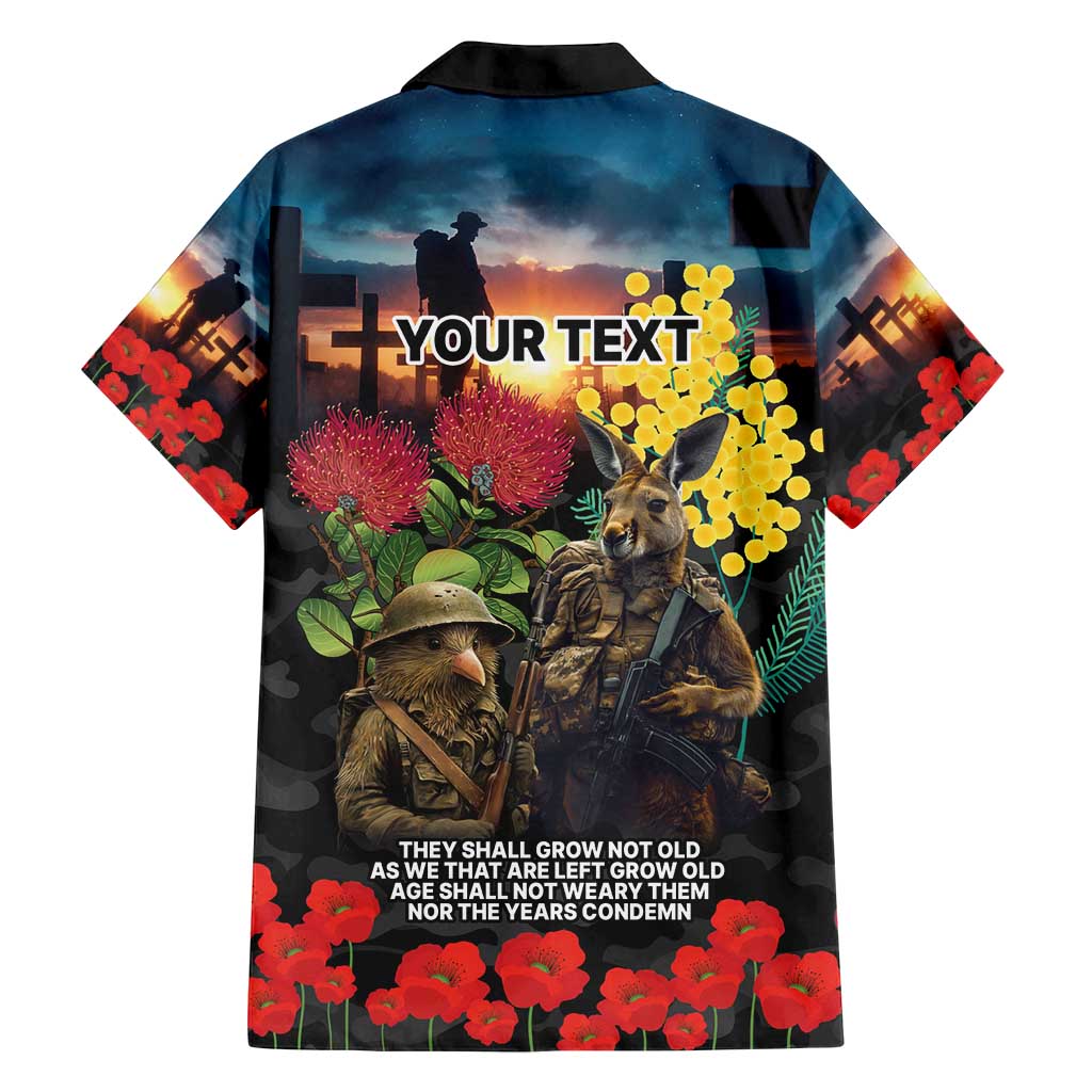 Kangaroo-Kiwi Soldier ANZAC Personalised Family Matching Off Shoulder Maxi Dress and Hawaiian Shirt Golden Wattle and Pohutukawa Flowers LT9 - Polynesian Pride